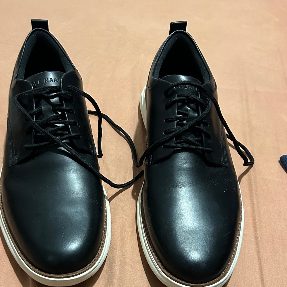 Cole Haan Men's Black Leather Oxfords with White Soles